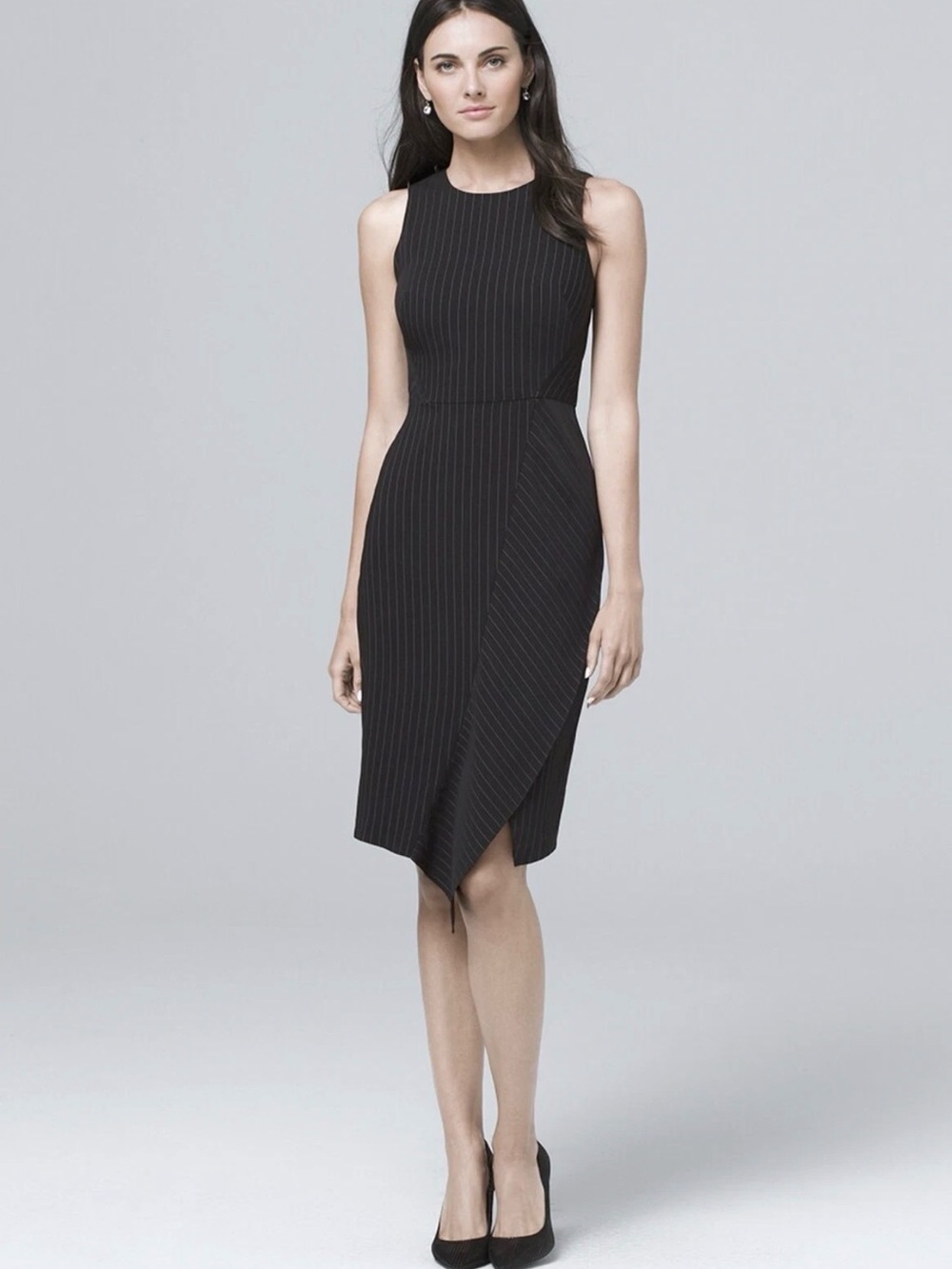 🌟White House Black Market 🌟Black Pinstripe Midi Sheath Dress, 10